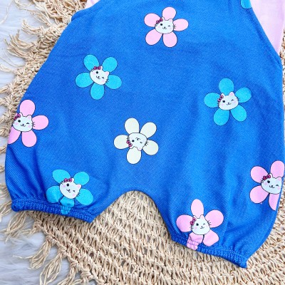  Conj. Blusa e Jardineira Gatinhas - Rosa Bebê e Jeans